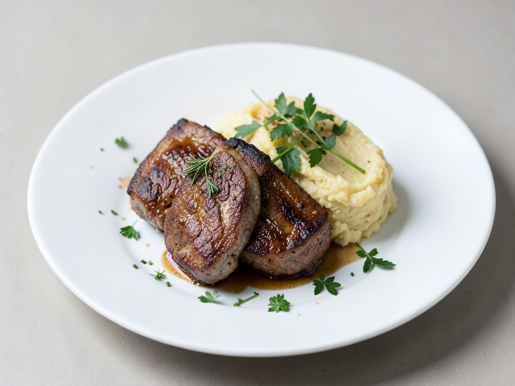 Ottanta grammi di Lammkoteletts con cremoso di patate