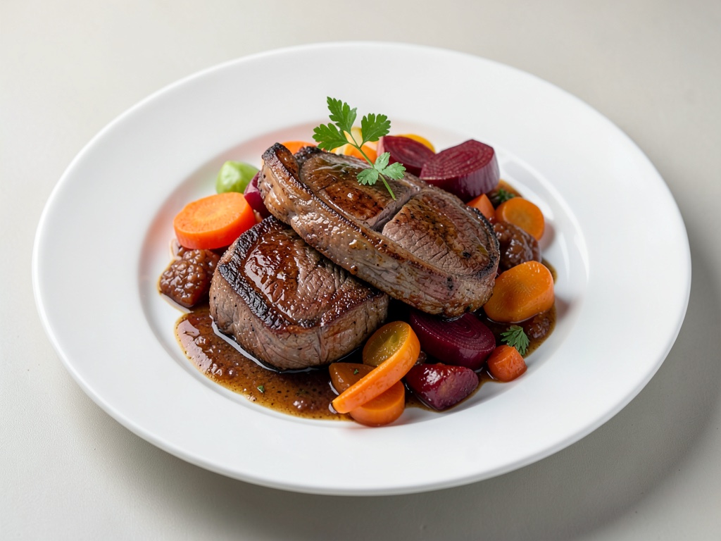 Lamb chops delicate with juicy rhubarb-carrot vegetables