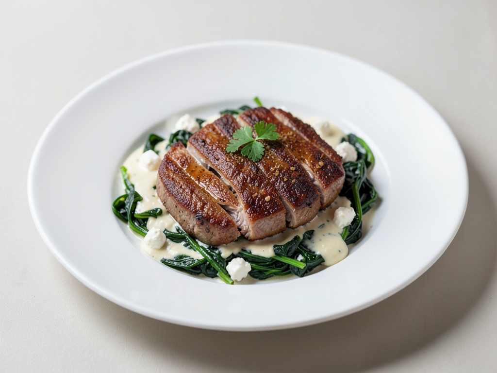 Costolette d'agnello croccanti su spinaci al feta cremosi