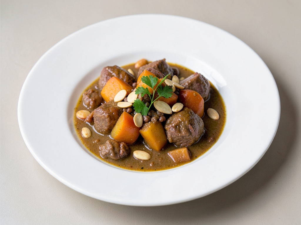 Ragout di agnello tenero con zucca e mandorle
