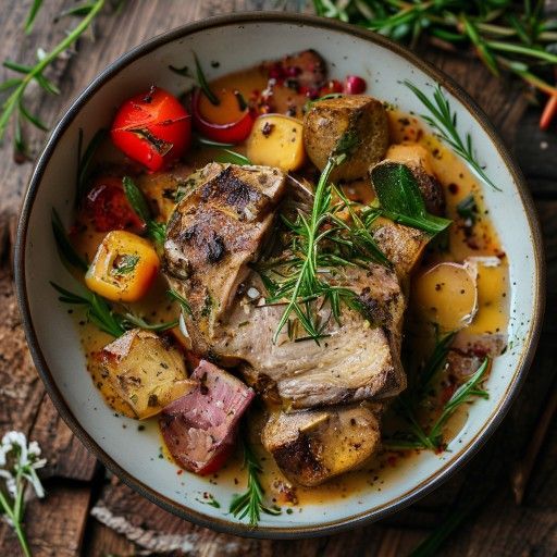 Asado de cordero con romero y verduras de raíz