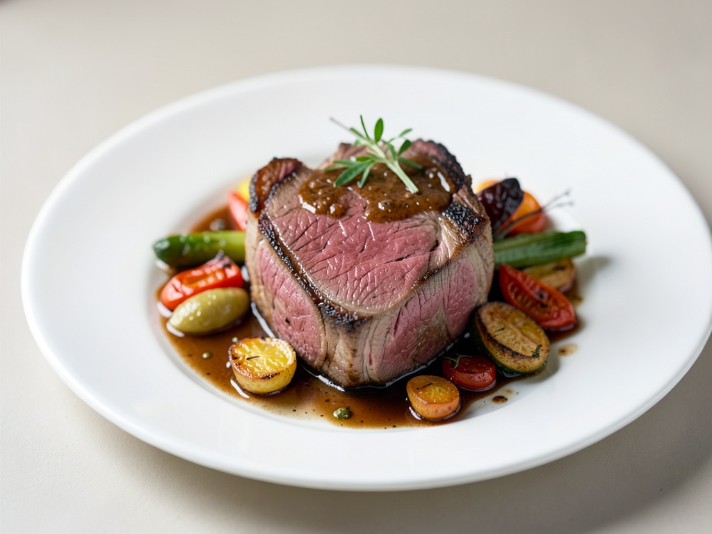 Rôti d'agneau rose avec légumes rôtis