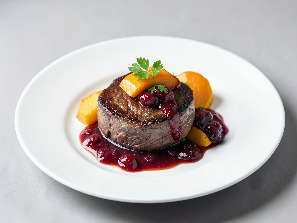 Filet de rack d'agneau juteux avec sauce aigre-douce à la citrouille et canneberge