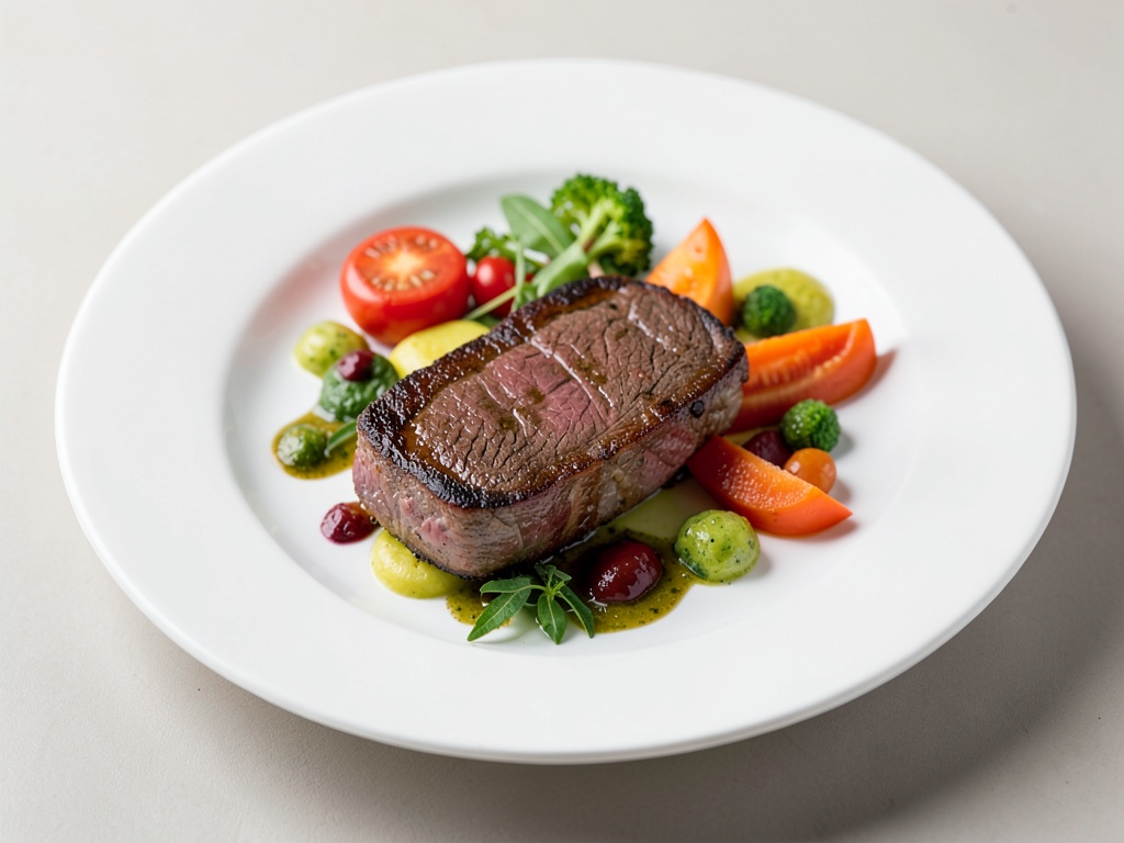 Jus de filet d'agneau avec légumes colorés