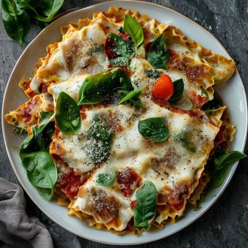 Gemüse-Ricotta-Lasagne mit frischem Spinatsalat