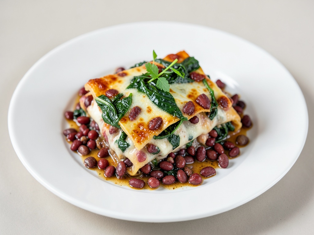 Lasagne mit Spinat und roten Linsen
