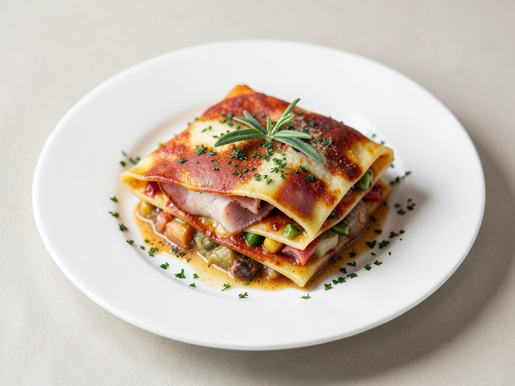 Lasagne-Blätter mit Schinken, Paprika und Salbei