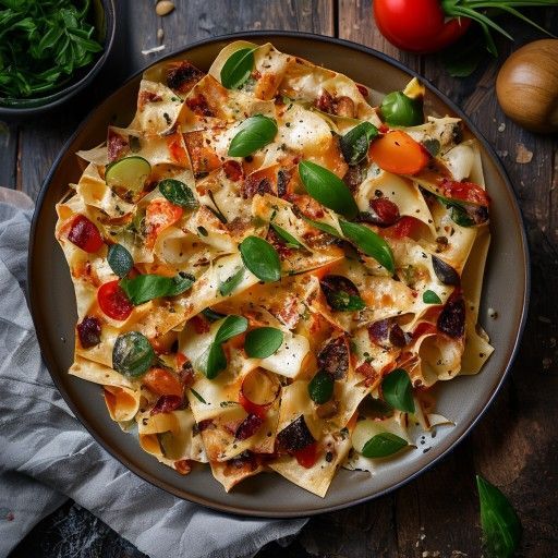 Frische Lasagne-Platten mit Ofengemüse