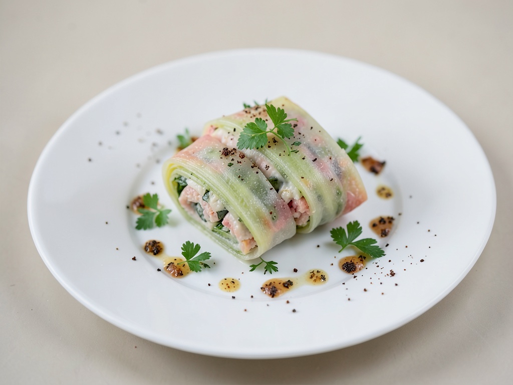 Rotoli di pesce e porro in carta di riso