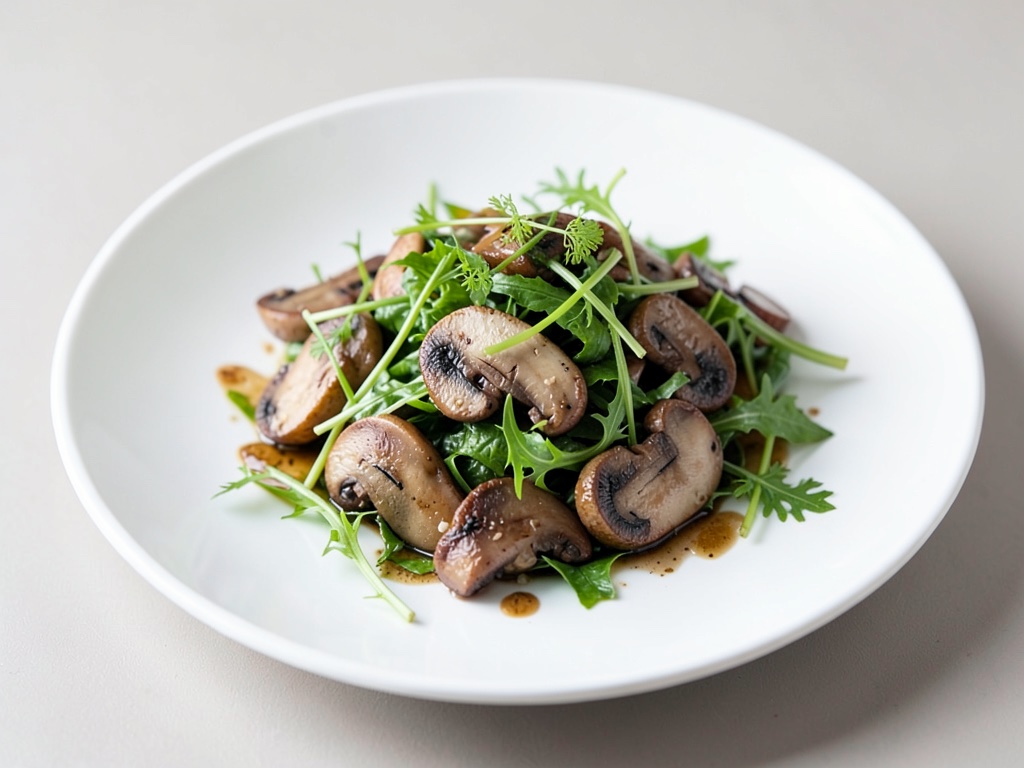 Insalata tiepida di funghi con dente di leone