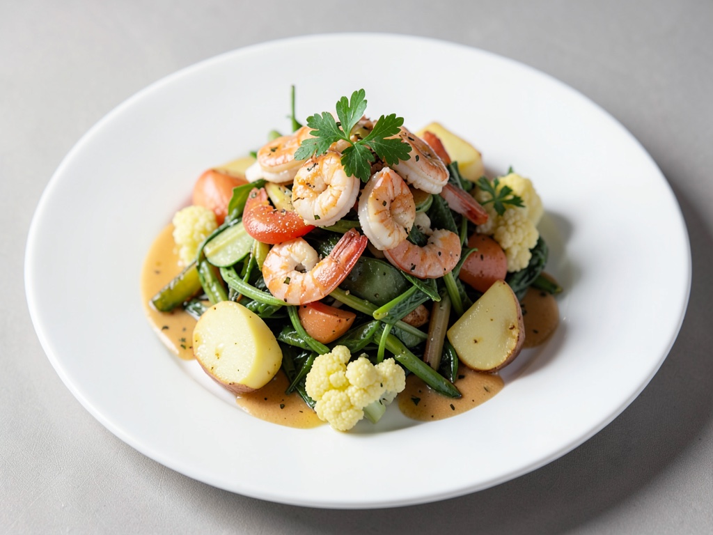 Insalata tiepida di frutti di mare con patate e cavolfiore