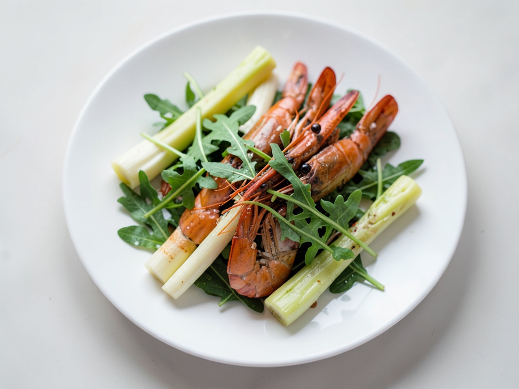 Insalata di asparagi tiepida con gamberi