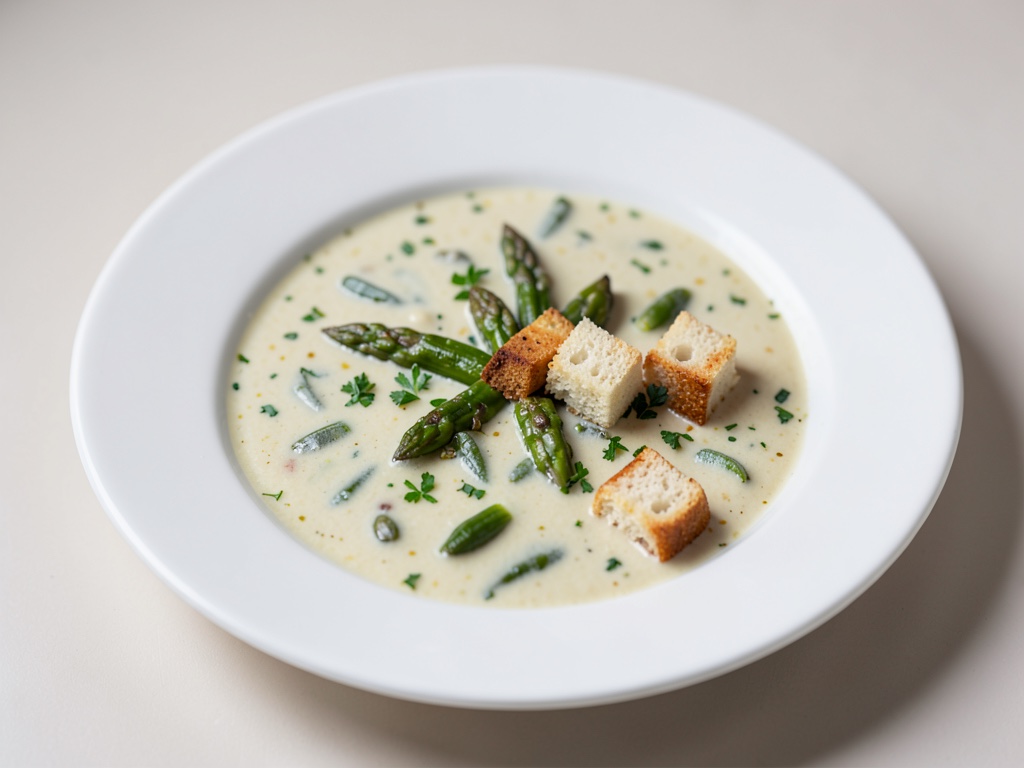 Cremige Spargelcremesuppe mit Croutons