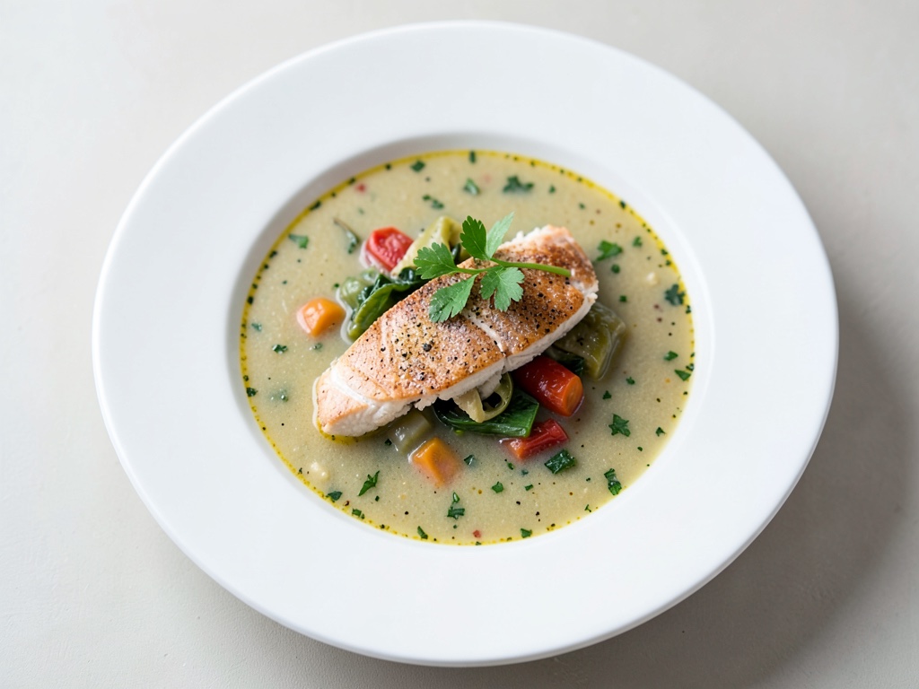 Zuppa leggera di verdure con trota