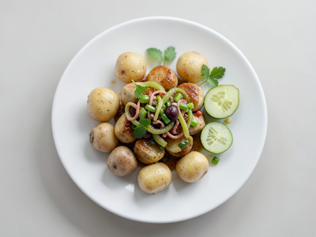 Patate al lime con pak choi e insalata di cetrioli e peperoncino