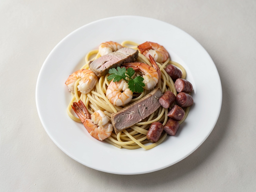 Pasta di Pollo e Gamberi con Salsiccia Affumicata