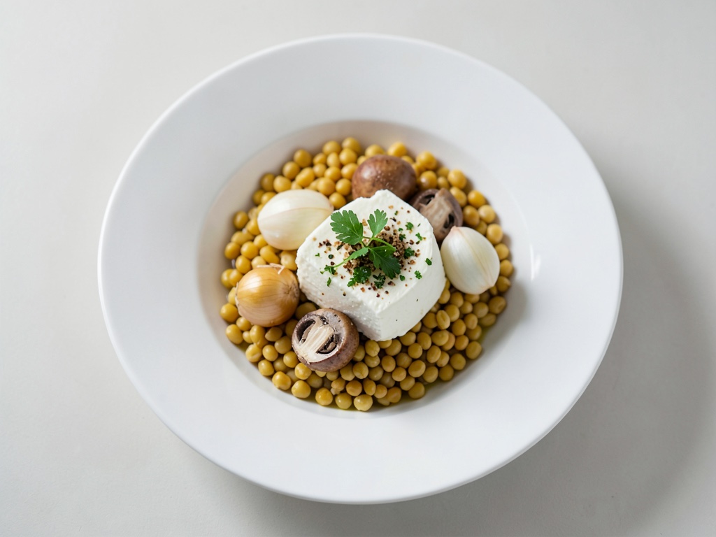 Ciotola di lenticchie e funghi con formaggio di capra