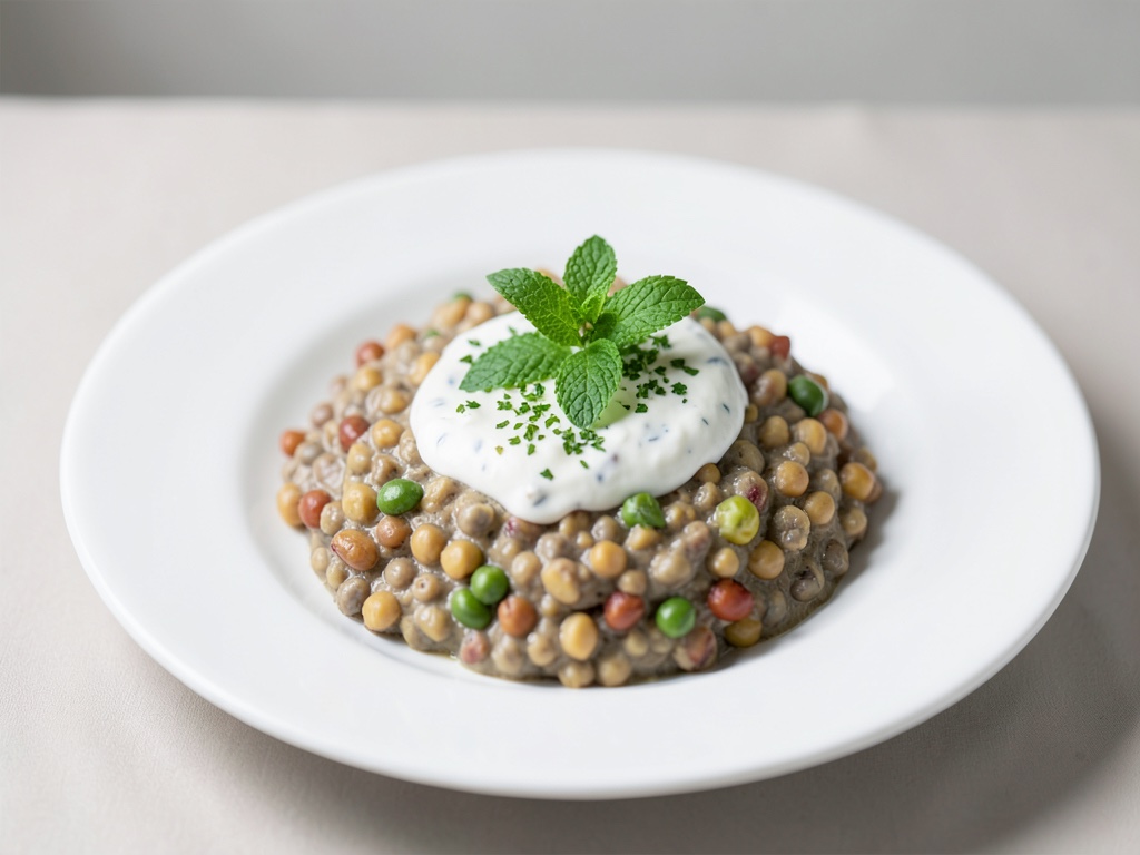 Dal cremoso di lenticchie rosse con salsa allo yogurt e menta fresca