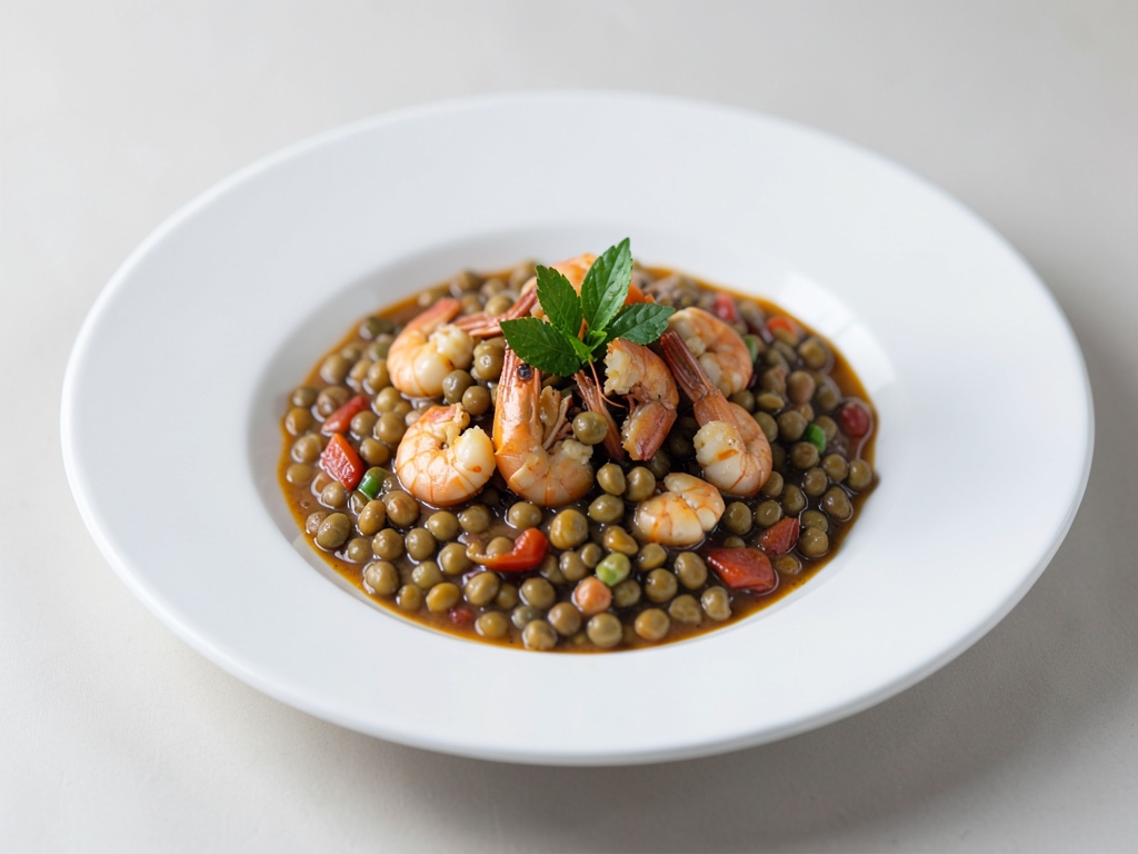 Estofado picante de lentejas y gambas