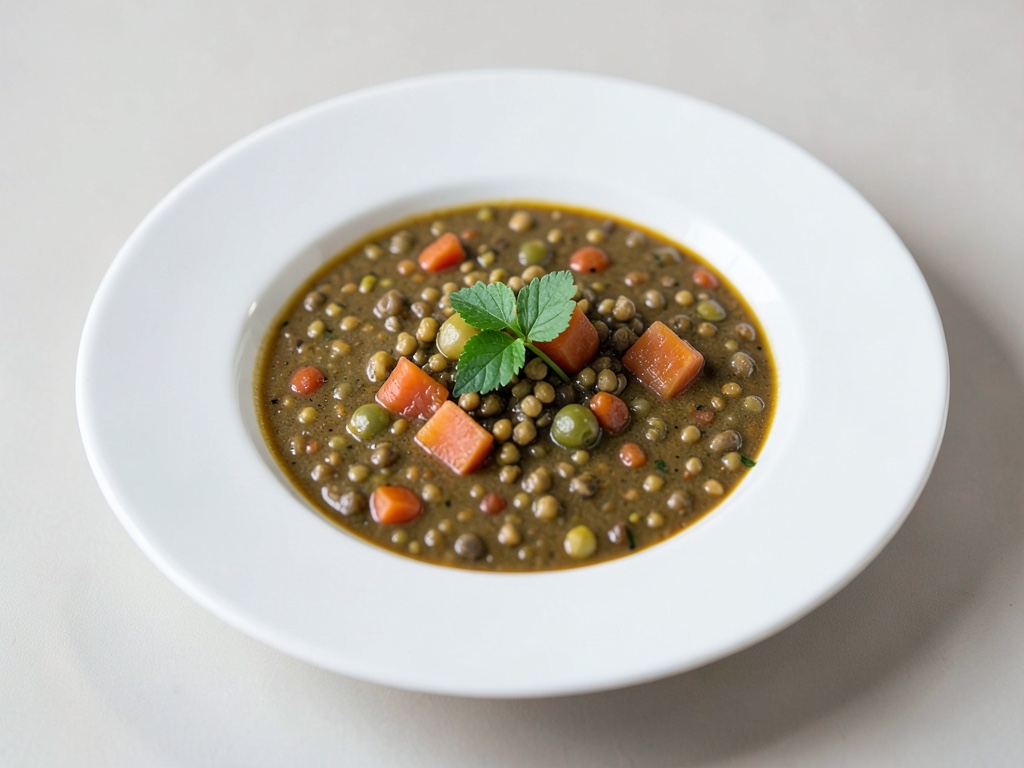 Sopa caliente de lentejas y verduras