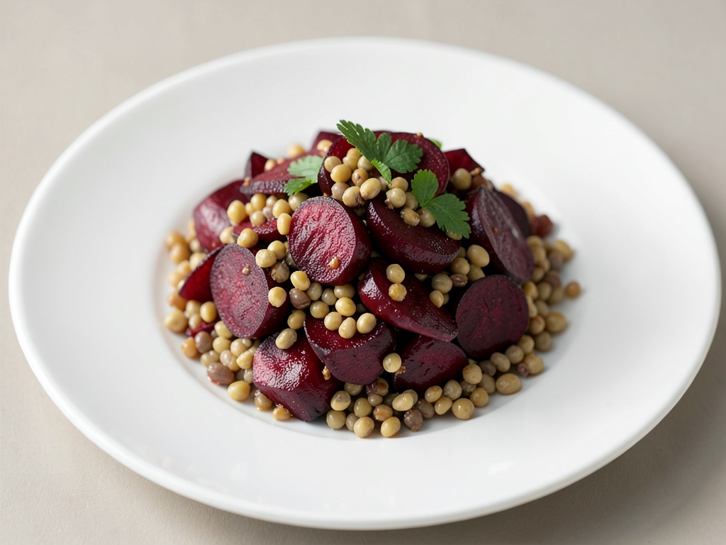 Insalata di barbabietola arrostita con lenticchie e orzo perlato