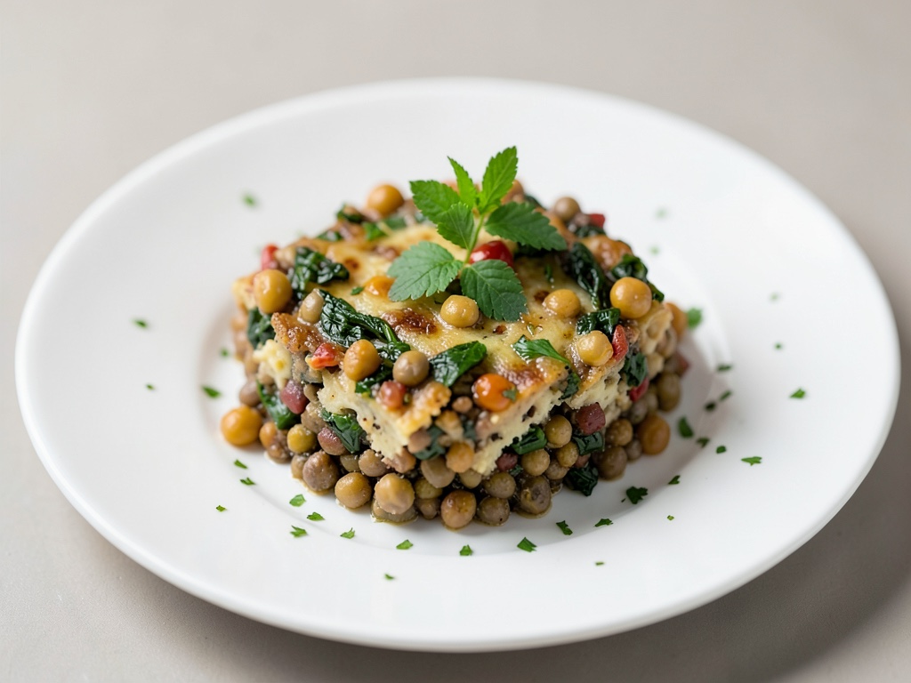 Variazione saporita di gratin di lenticchie e cavolo riccio