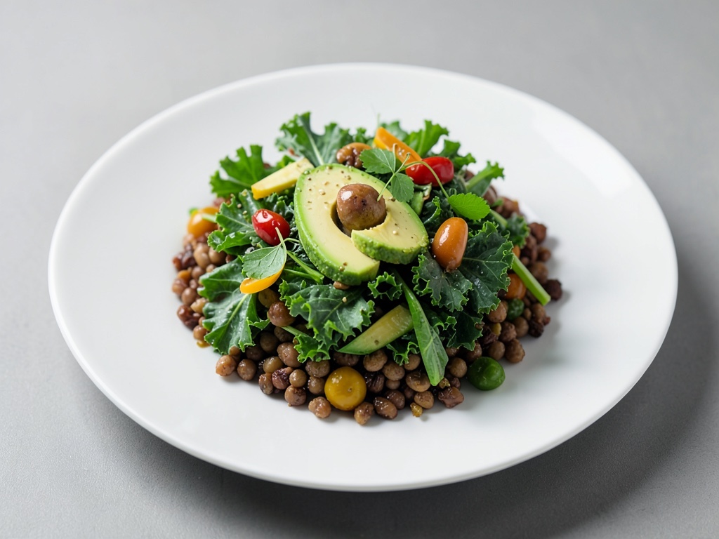 Insalata di cavolo riccio e lenticchie con avocado