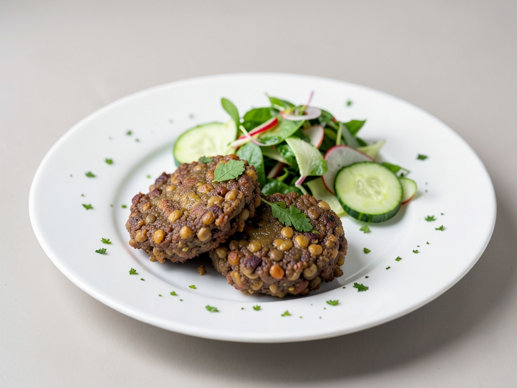 Polpette di lenticchie e zenzero con insalata di cetrioli