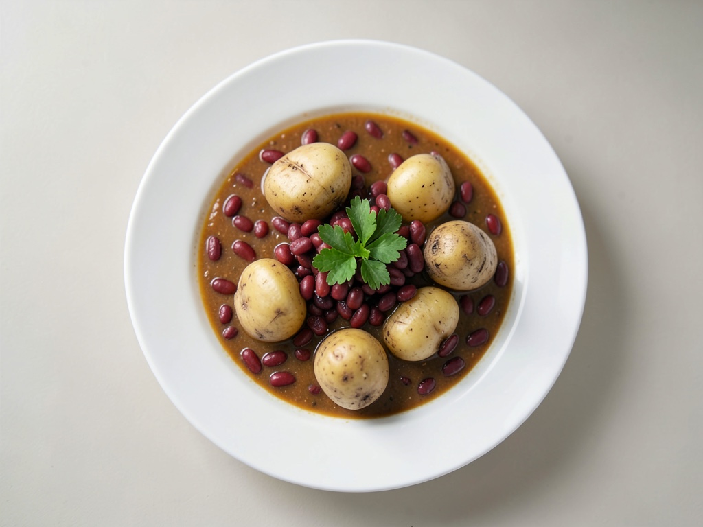 Sopa cremosa de lentejas y patatas con crutons crujientes