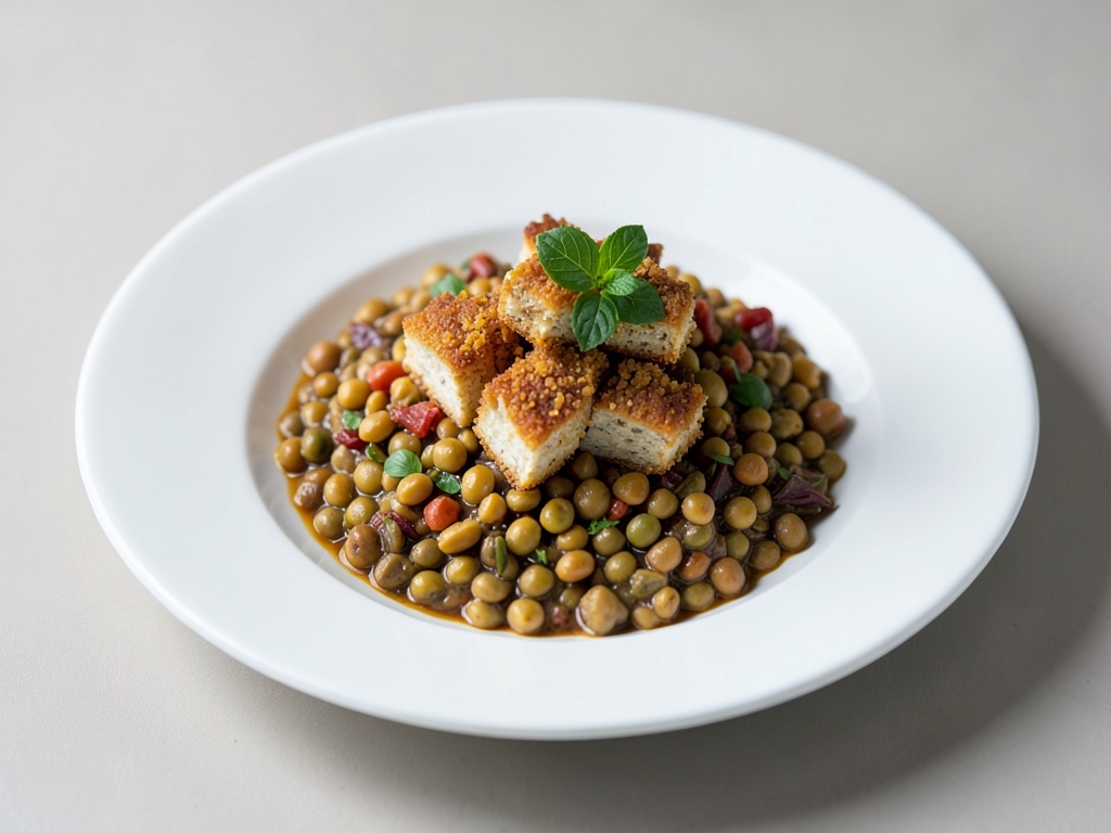 Lenticchie speziate con tofu croccante