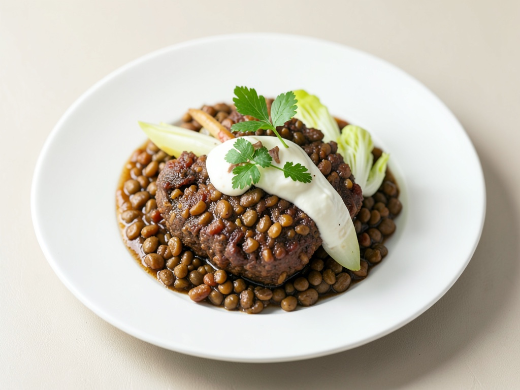 Ragoût de lentilles avec chou frisé et yaourt à la crème