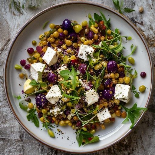 Insalata di lenticchie e prugne con formaggio di pecora