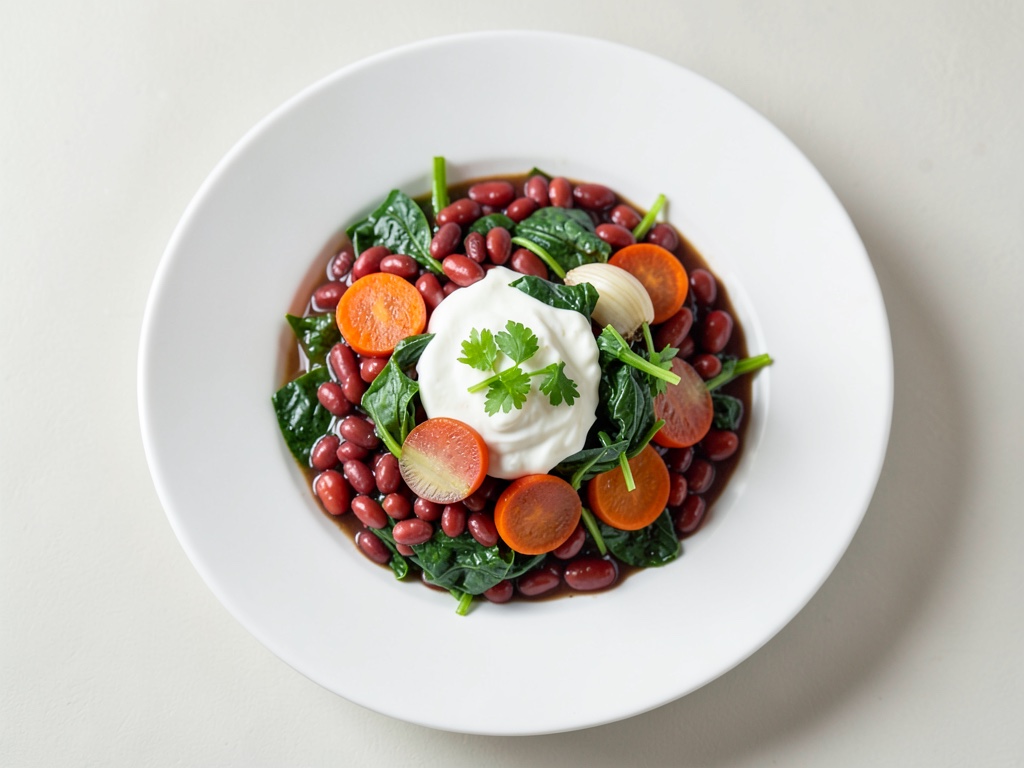 Zuppa cremosa di lenticchie e spinaci con condimento allo yogurt