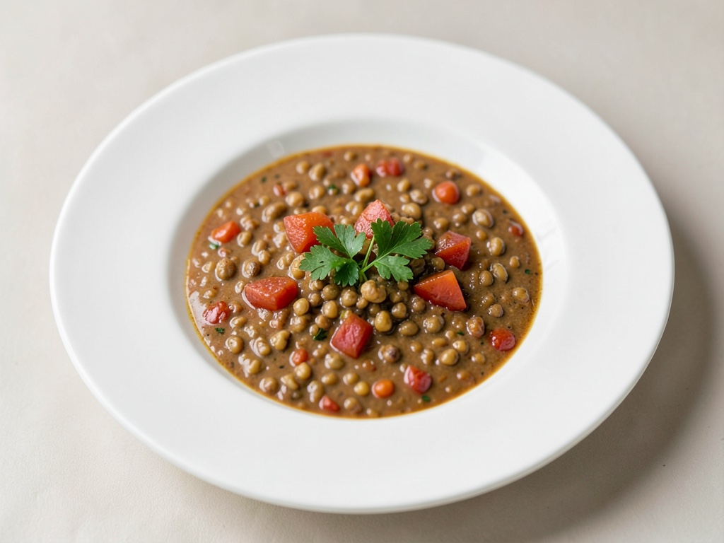 Sopa cremosa de lentejas y tomate
