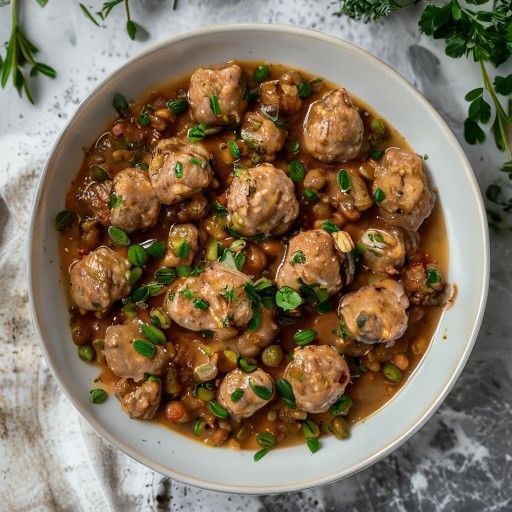 Zupfigo zuppo di lenticchie con teneri polpettine di pollo