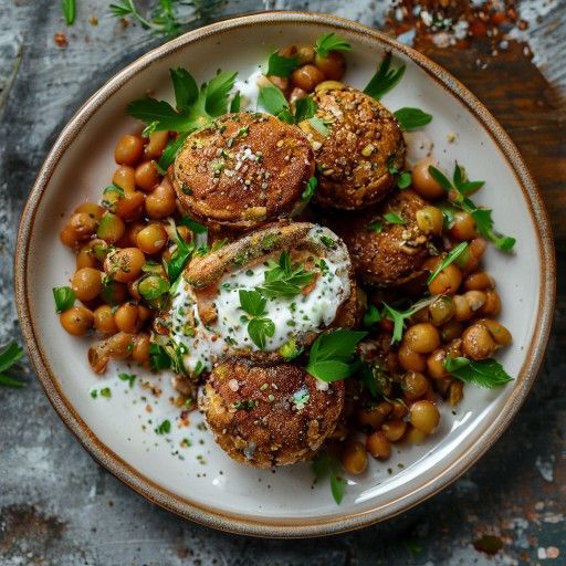 Croustillants burgers de lentilles avec dip yaourt frais