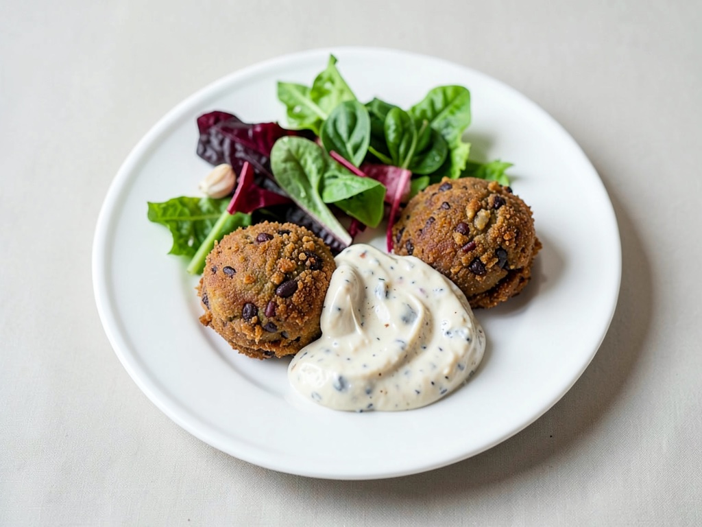 Burger di lenticchie con insalata a foglia e condimento allo quark