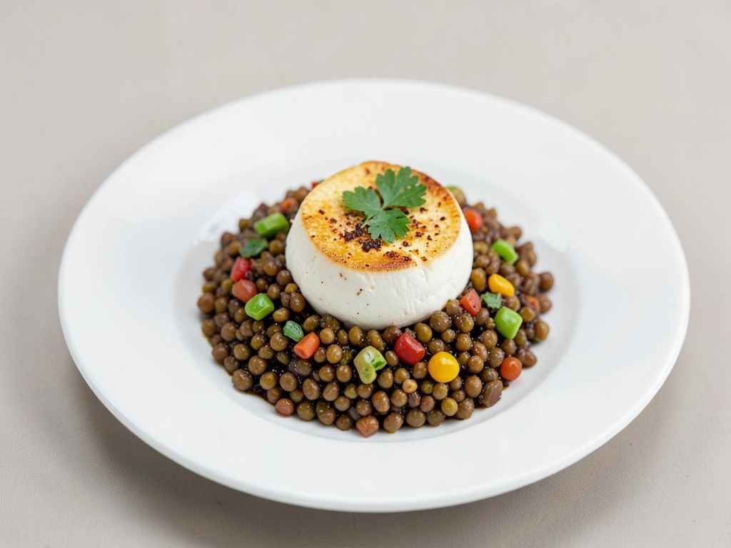 Chèvre au four sur légumes aux lentilles épicées