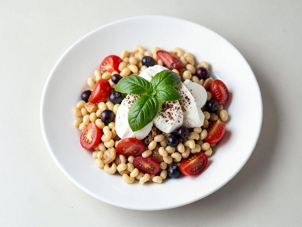 Insalata di pasta di lenticchie con mozzarella e mirtilli
