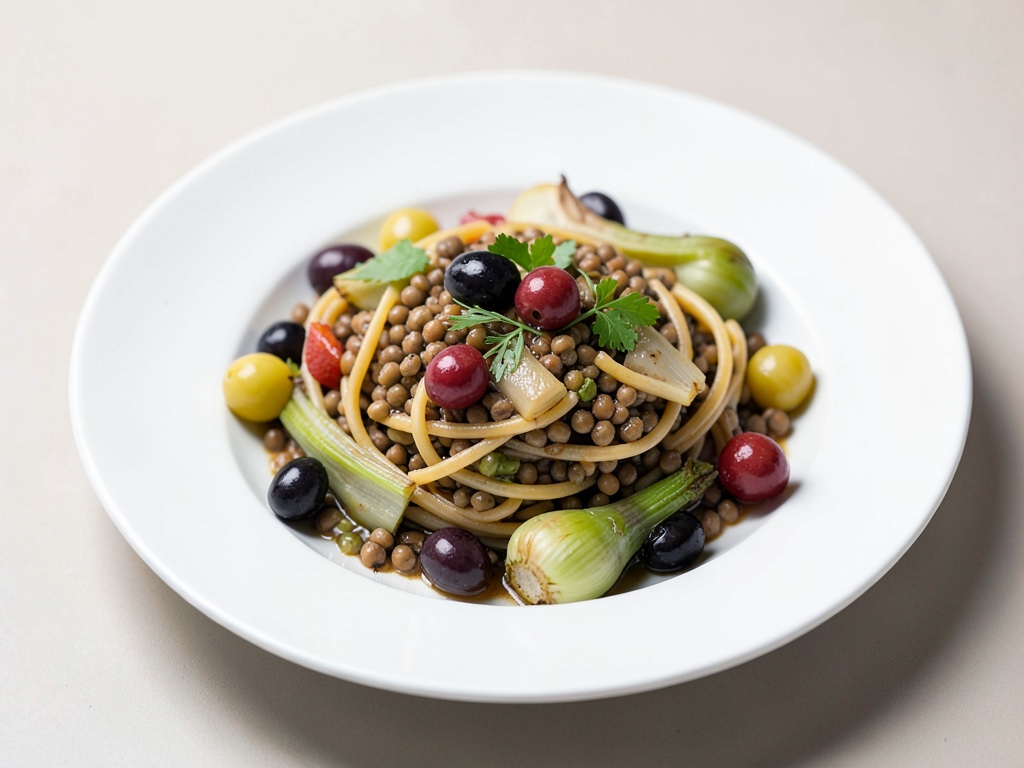 Pasta di lenticchie con carciofi e olive