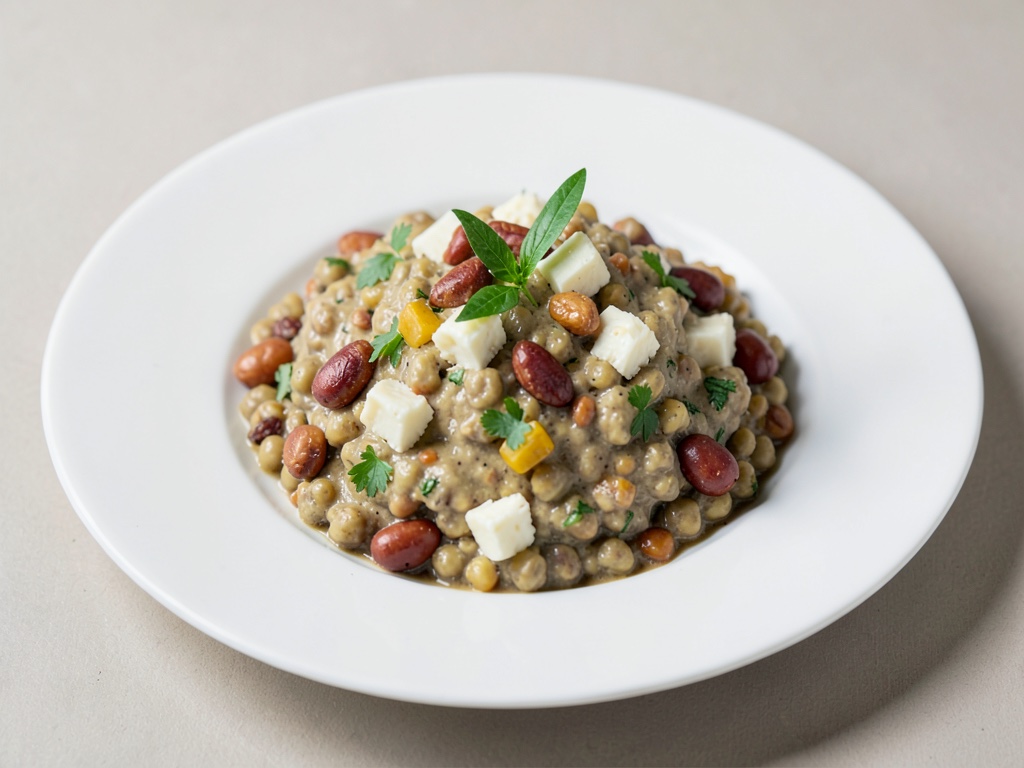 Insalata cremosa di lenticchie con formaggio e noci