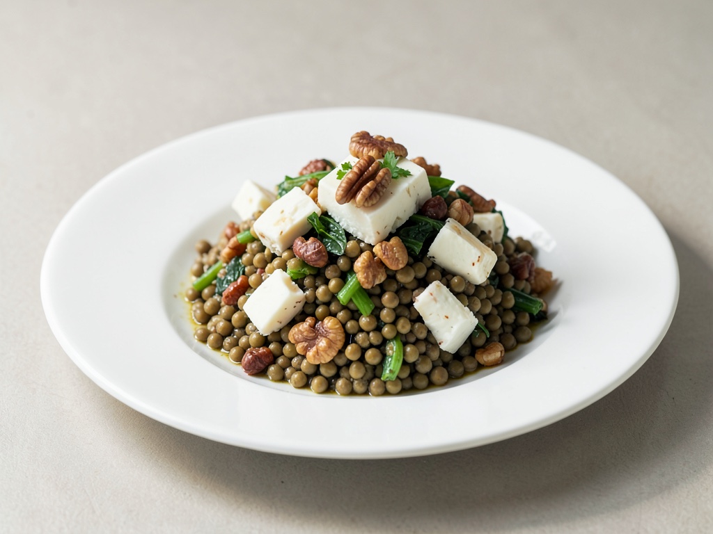 Insalata di lenticchie con formaggio di pecora e noci