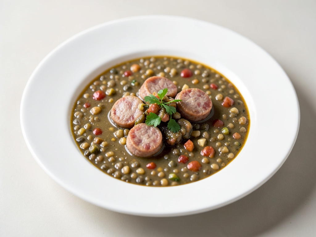 Zuppa di lenticchie salata con salsicce