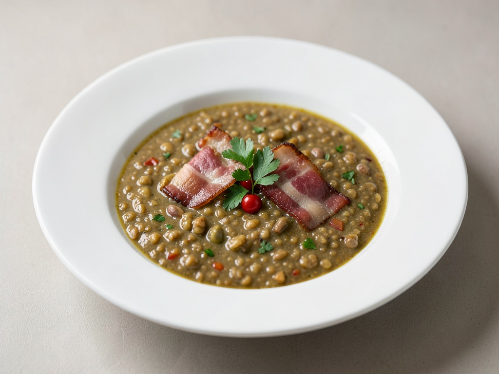 Zuppa di lenticchie salata con pancetta