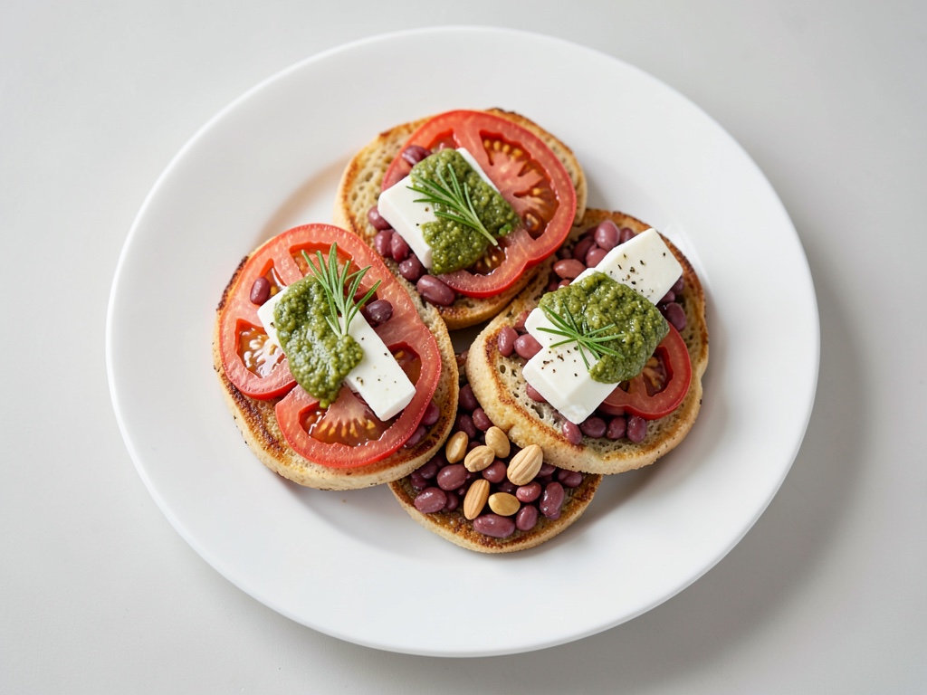 Waffles crujientes de lentejas con tomate, queso y salsa de ajo de oso