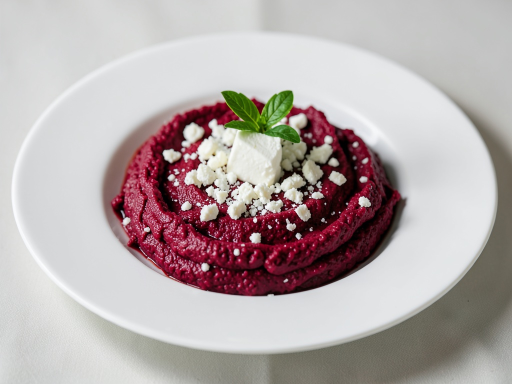 Hummus colorido de remolacha con topping de feta