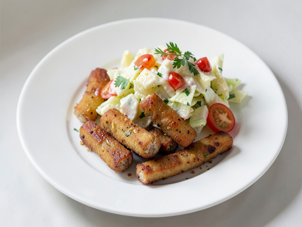 Spuntini con cucchiaini di insalata di patate e striscioline di cotoletta mini