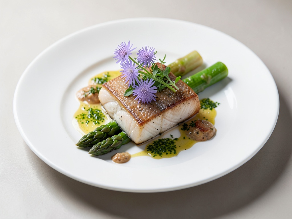 Filets de bar avec pissenlit et asperges