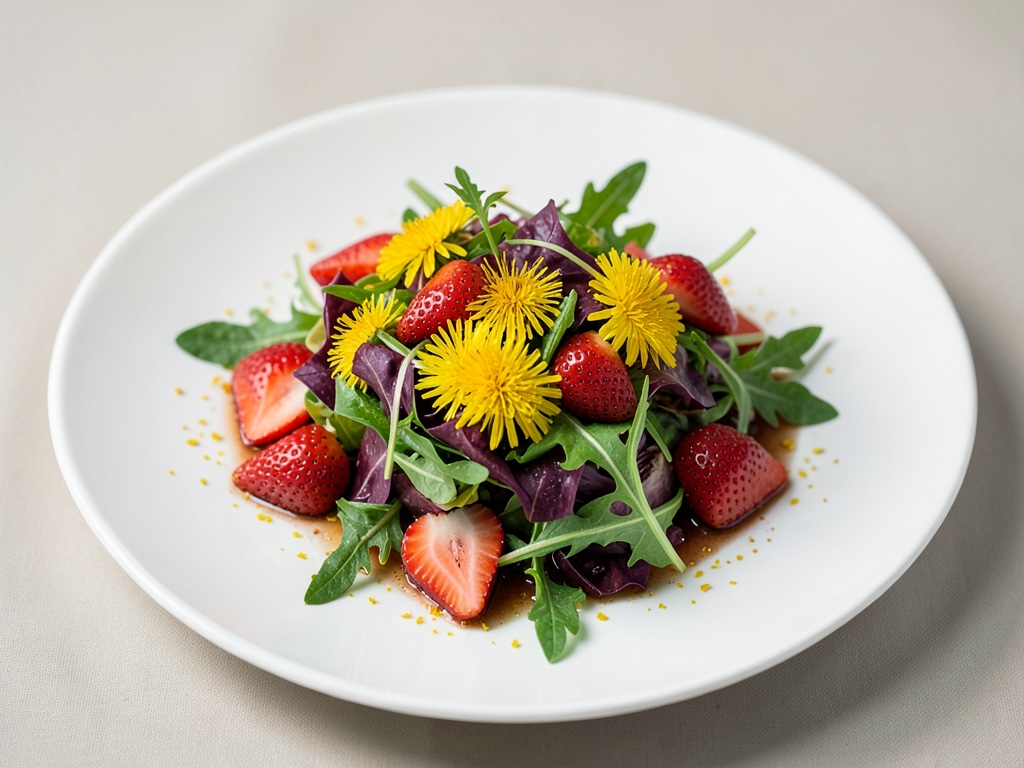 Insalata fresca di fragole e dente di leone