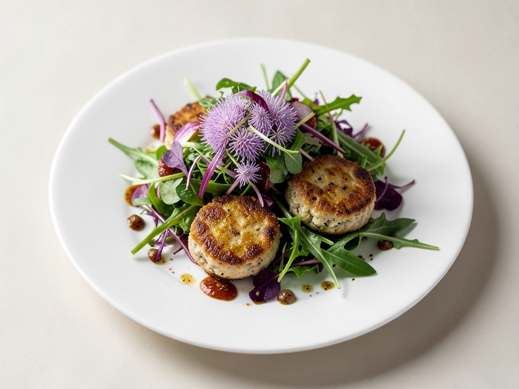 Insalata di dente di leone con fette di formaggio di capra